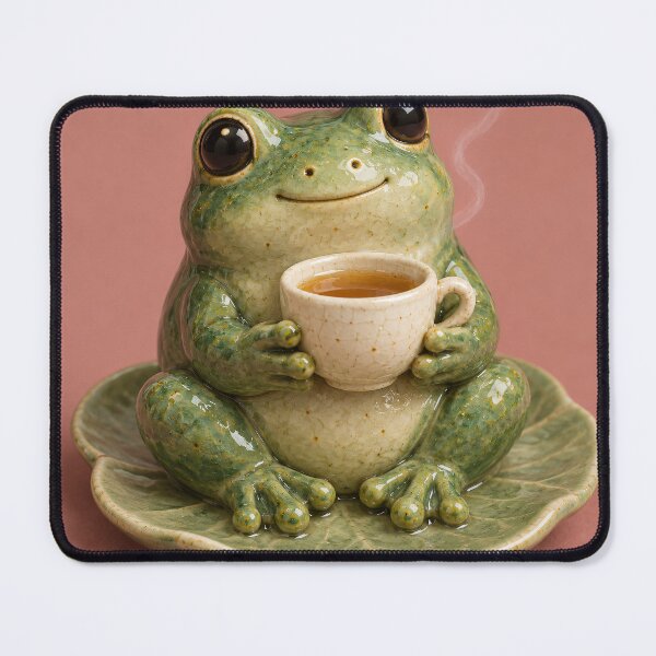 Item preview, Cute Frog Holding a Tea Cup – Cozy Ceramic Cottagecore Art designed and sold by Kaleidoscope Print.