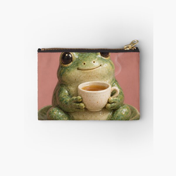 Item preview, Cute Frog Holding a Tea Cup – Cozy Ceramic Cottagecore Art designed and sold by Kaleidoscope Print.