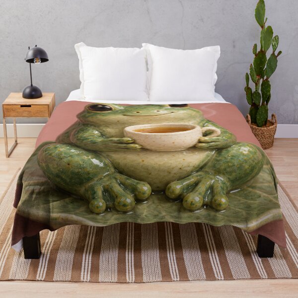Item preview, Cute Frog Holding a Tea Cup – Cozy Ceramic Cottagecore Art designed and sold by Kaleidoscope Print.