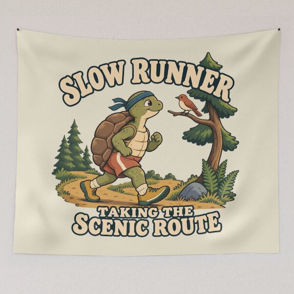 Item preview, Slow Runner Taking Scenic Route Retro Turtle Trail Gift designed and sold by MythicCotton.