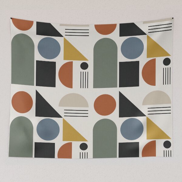 Item preview, Modern Mid-Century Abstract Geometric Pattern in Terracotta & Sage Green 1334 designed and sold by Habatour Creations Exclusive Digital Art Products.