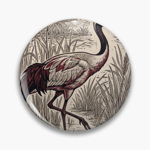 Item preview, Red Crowned Crane Marsh Linocut designed and sold by ArtlightStudio.