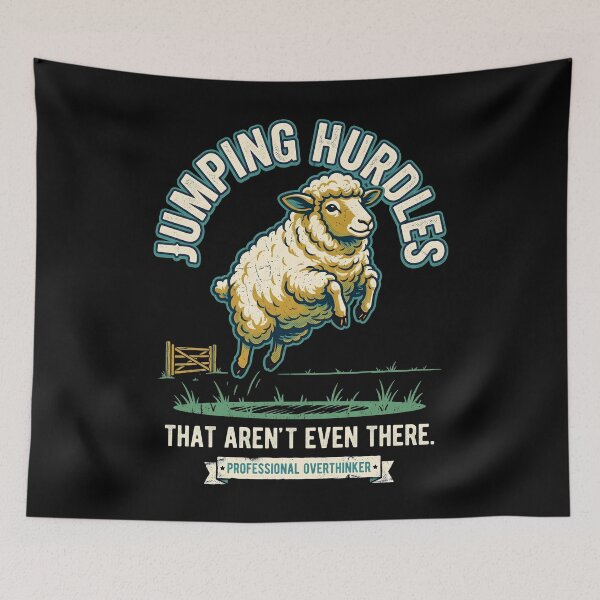 Item preview, Jumping Hurdles That Aren't Even There | Professional Overthinker Funny Sheep Vintage Graphic Design | Anxiety Humor Art designed and sold by Luminari Creations.