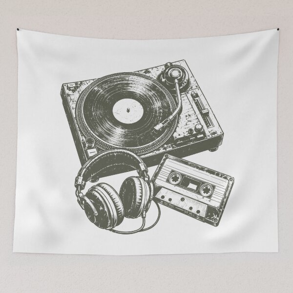 Item preview, Vintage Vinyl Record Player Cassette Headphones Music Lover designed and sold by andre-hollow.