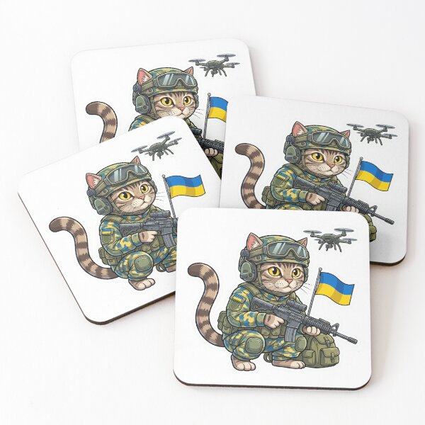 Item preview, Ukrainian cat with flags and drone in the war, cat soldier designed and sold by pixeldizajn.