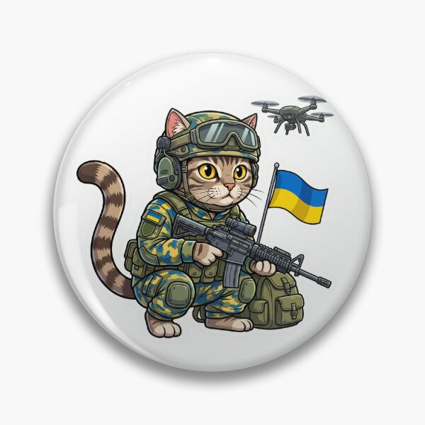 Item preview, Ukrainian cat with flags and drone in the war, cat soldier designed and sold by pixeldizajn.