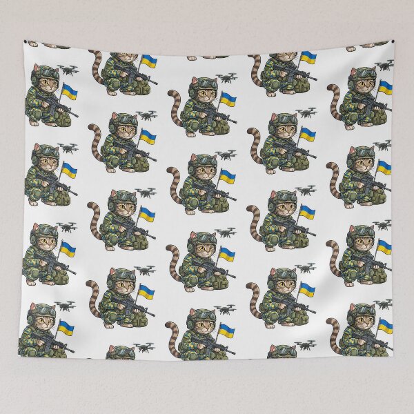 Item preview, Ukrainian cat with flags and drone in the war, cat soldier designed and sold by pixeldizajn.