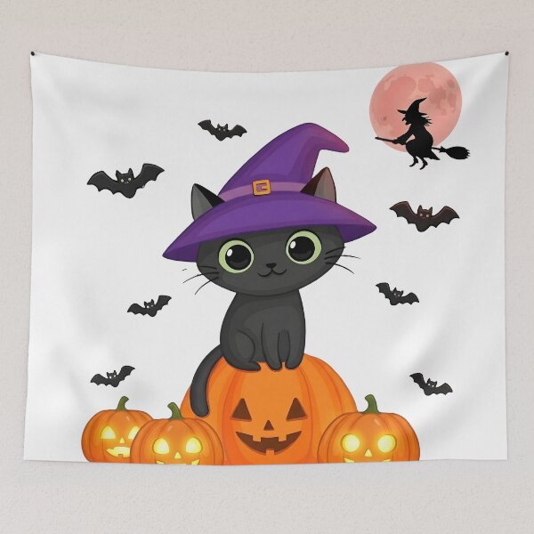 Item preview, Black Cat Witch on Halloween Pumpkins designed and sold by Pawzenix.