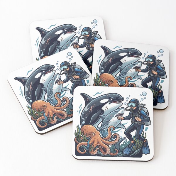 Item preview, Great White Shark, orca, octopus, scuba diver designed and sold by pixeldizajn.
