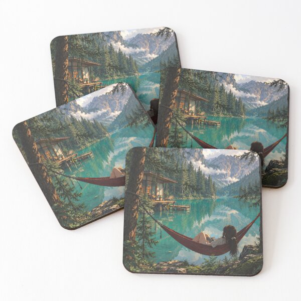 Item preview, Dreamy Mountain Lake Retreat – Cozy Hammock in the Forest designed and sold by H-Tsvetkova.