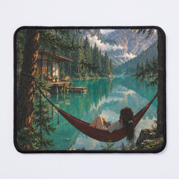 Item preview, Dreamy Mountain Lake Retreat – Cozy Hammock in the Forest designed and sold by H-Tsvetkova.