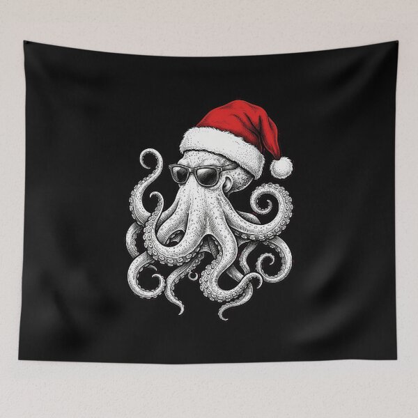 Item preview, Christmas Octopus with Santa Hat Kraken Xmas designed and sold by dudelinart.