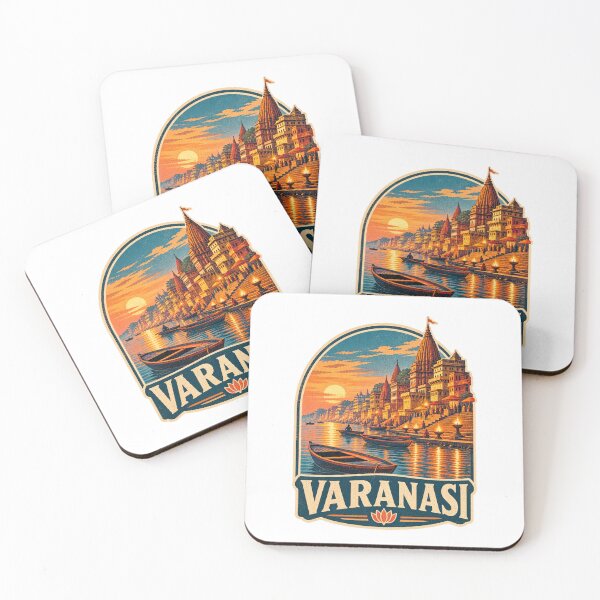 Item preview, Varanasi India Vintage Travel Badge - Ganges River Ghats Sunset Art designed and sold by Globalcitytees.