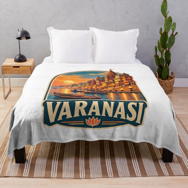 Item preview, Varanasi India Vintage Travel Badge - Ganges River Ghats Sunset Art designed and sold by Globalcitytees.