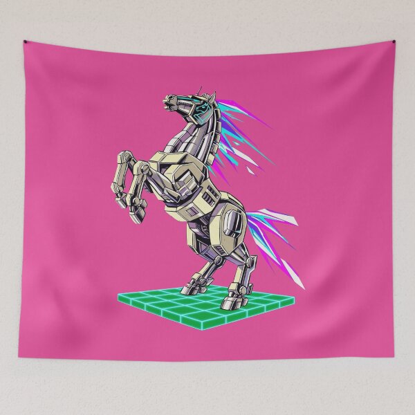 Item preview, Synthwave Mecha Chess Knight Neon Robot Horse designed and sold by KungPowUnicorn.