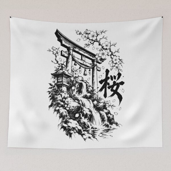 Item preview, Japanese Nature - Sakura Torii Waterfall Inkscape designed and sold by bapupa.
