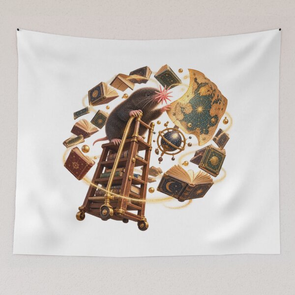 Item preview, Curious Star Nosed Mole Floating Map Library Illustration for Shirts Stickers Mugs and Gifts designed and sold by Oddly Tiny Zoo.