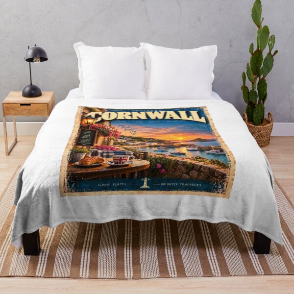 Item preview, Cornwall England Vintage Travel – Charming Coastal Village and Seaside Sunset designed and sold by Fleetwood1994.
