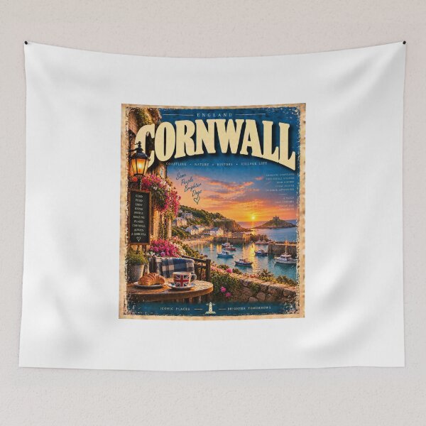 Item preview, Cornwall England Vintage Travel  – Charming Coastal Village and Seaside Sunset designed and sold by Fleetwood1994.