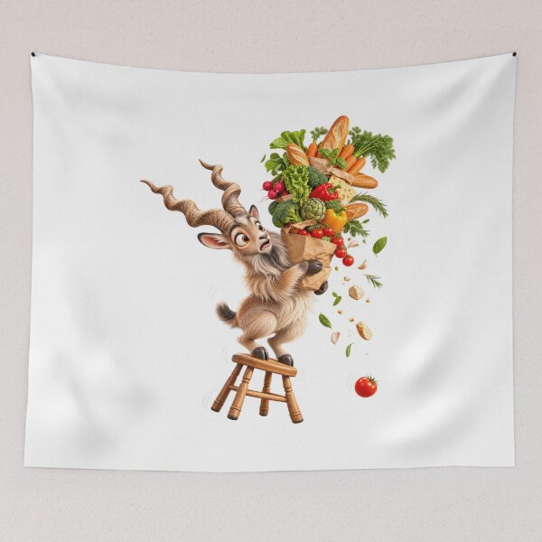 Item preview, Funny Markhor Grocery Balancing Chaos Animal Illustration for Shirts Stickers Mugs and Gifts designed and sold by Oddly Tiny Zoo.