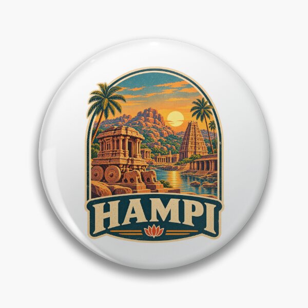 Item preview, Hampi India Vintage Travel Badge - Stone Chariot Sunset & Temple Art designed and sold by Globalcitytees.