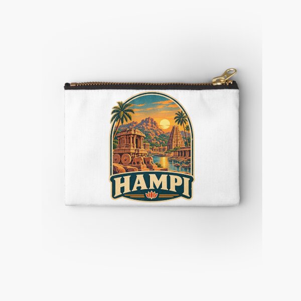 Item preview, Hampi India Vintage Travel Badge - Stone Chariot Sunset & Temple Art designed and sold by Globalcitytees.