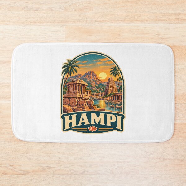 Item preview, Hampi India Vintage Travel Badge - Stone Chariot Sunset & Temple Art designed and sold by Globalcitytees.