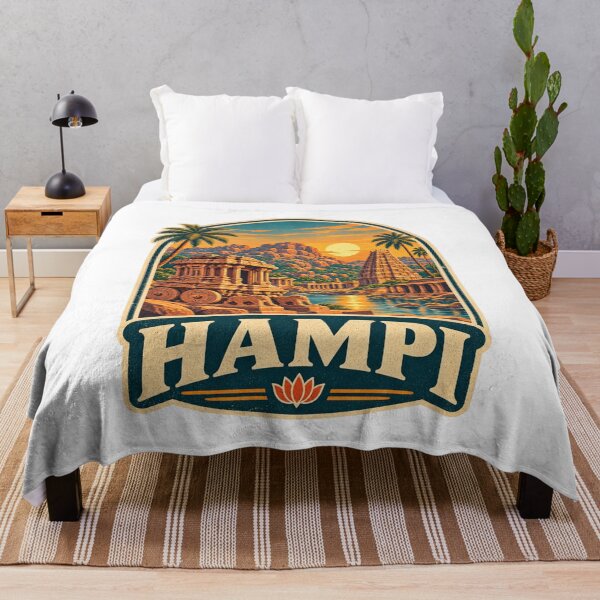 Item preview, Hampi India Vintage Travel Badge - Stone Chariot Sunset & Temple Art designed and sold by Globalcitytees.
