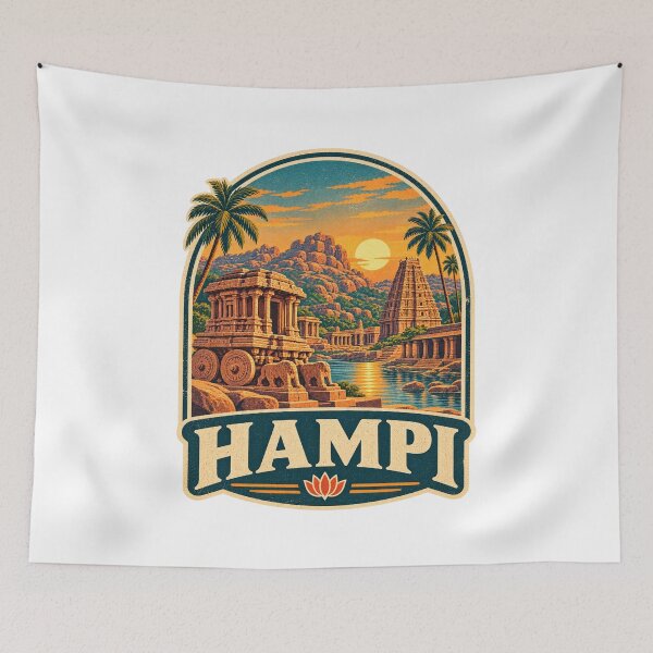 Item preview, Hampi India Vintage Travel Badge - Stone Chariot Sunset & Temple Art designed and sold by Globalcitytees.