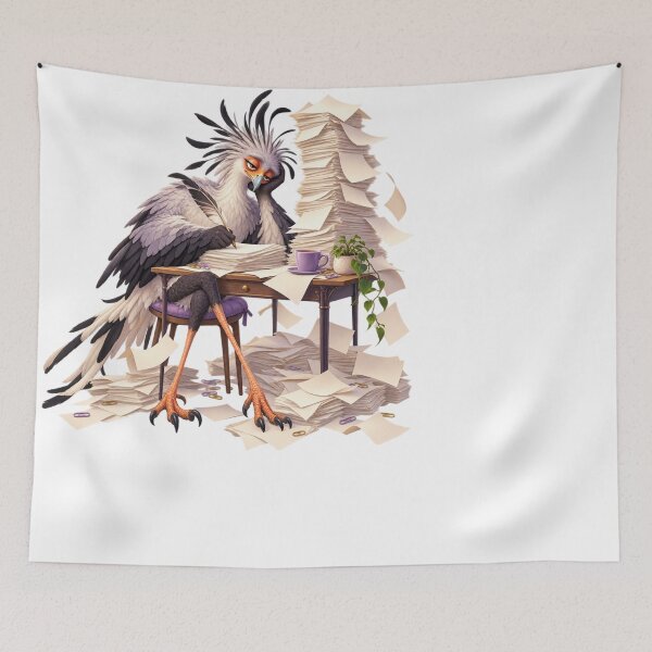Item preview, Exhausted Secretary Bird Office Paperwork Animal Illustration for Shirts Stickers Mugs and Gifts designed and sold by The Tired Animal Club.