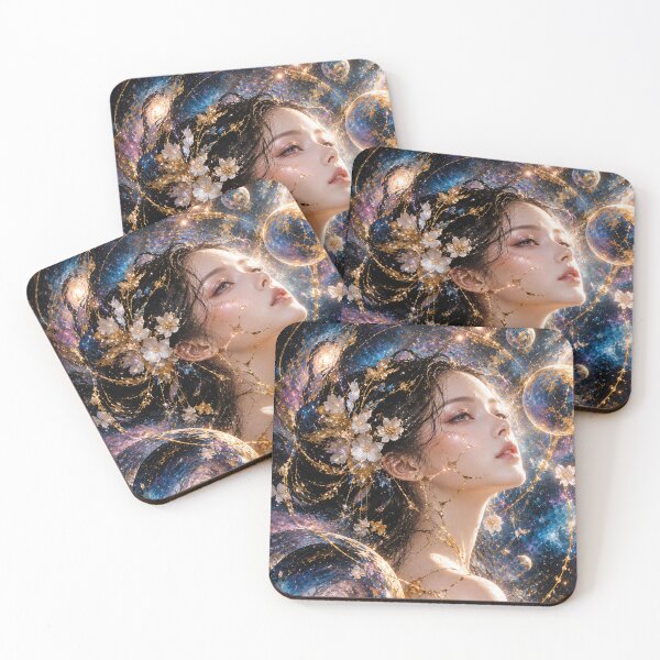 Item preview, Cosmic Kintsugi Art - Resonance, Japanese Celestial Female Portrait designed and sold by KINTSUGI-LUMI.