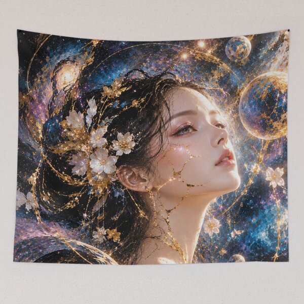 Item preview, Cosmic Kintsugi Art — Resonance, Japanese Celestial Female Portrait designed and sold by KINTSUGI-LUMI.