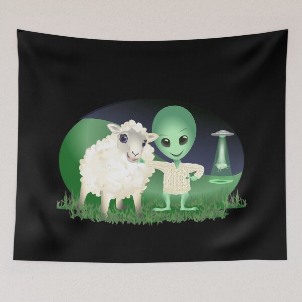 Item preview, Aliens want Jumpers too 'little green man' with Sheep designed and sold by Adamo-illustration.