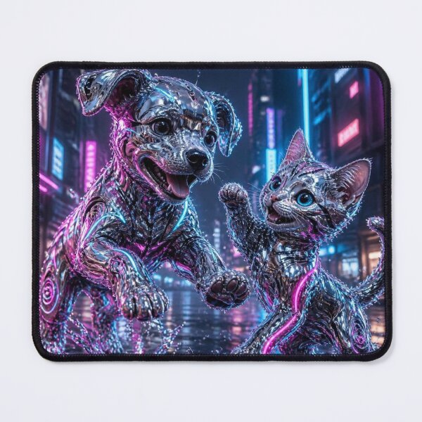 Item preview, Cyberpunk Neon Chrome Puppy Cat LazyDayzCo designed and sold by LazyDayzCo.