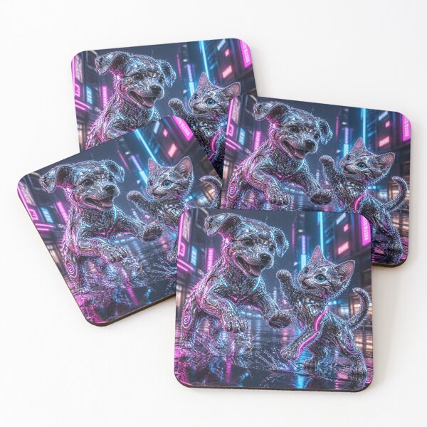 Item preview, Cyberpunk Neon Chrome Puppy Cat LazyDayzCo designed and sold by LazyDayzCo.