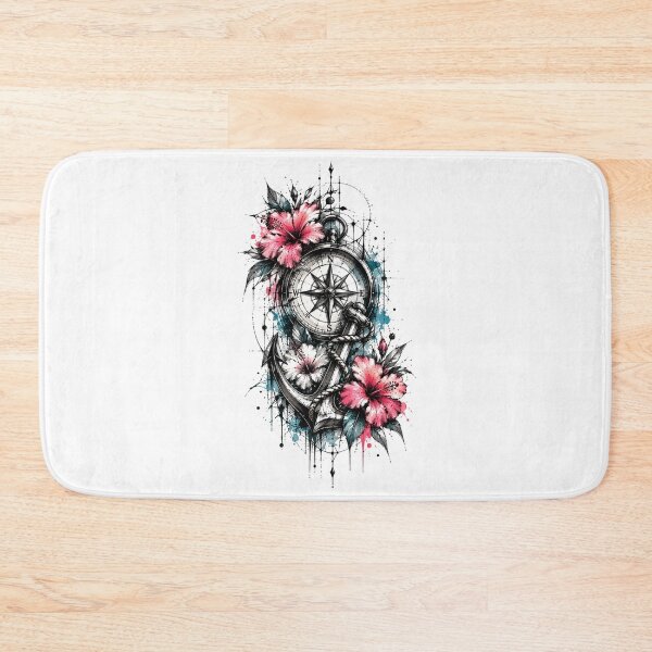 Item preview, Nautical Compass and Anchor with Hibiscus Flowers designed and sold by MichalHau.