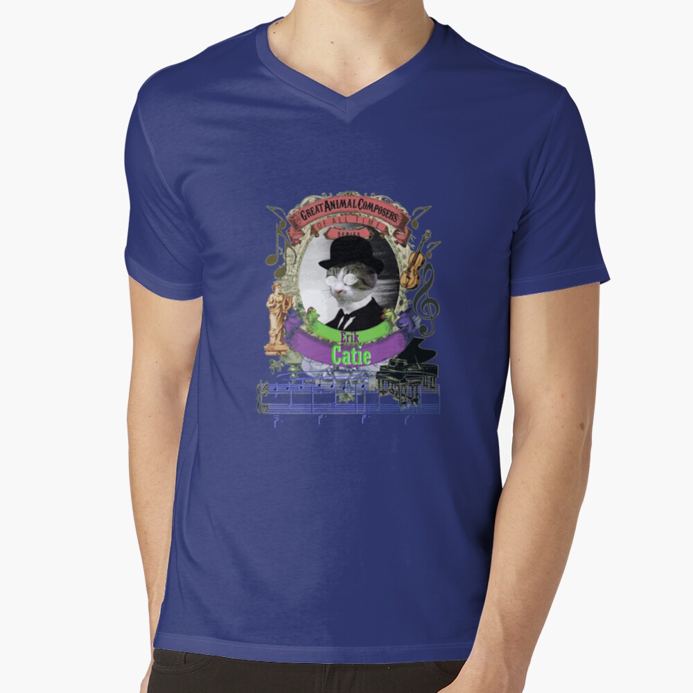 Erik Catie Cool Classical Music Parody Satie Cat V-Neck T-Shirt