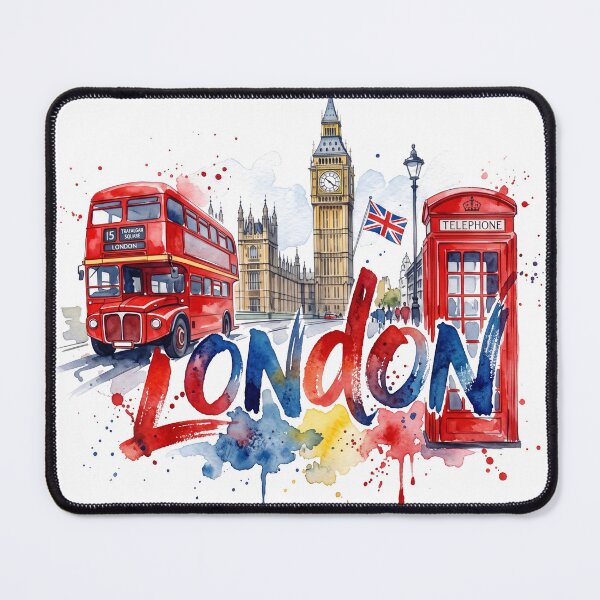 Item preview, Watercolor London City Landmarks with Big Ben and Red Bus designed and sold by jopiew.