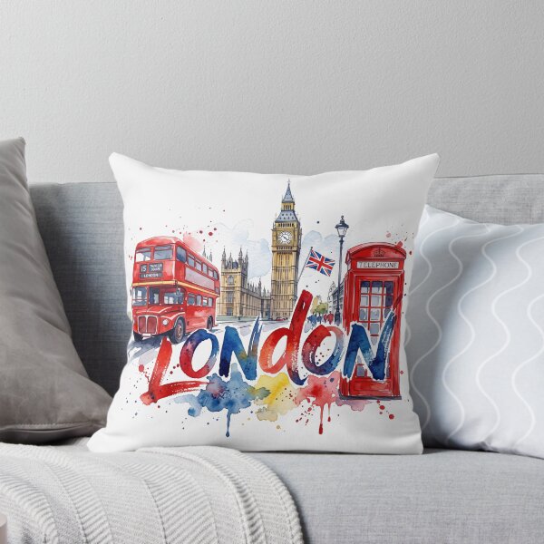 Item preview, Watercolor London City Landmarks with Big Ben and Red Bus designed and sold by jopiew.