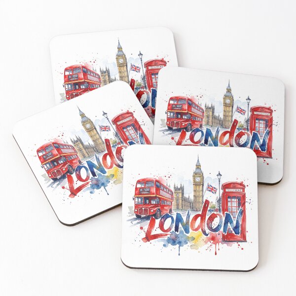 Item preview, Watercolor London City Landmarks with Big Ben and Red Bus designed and sold by jopiew.