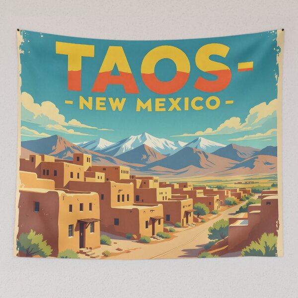 Item preview, Taos New Mexico – Vintage Adobe Village Travel Poster designed and sold by LSVart.