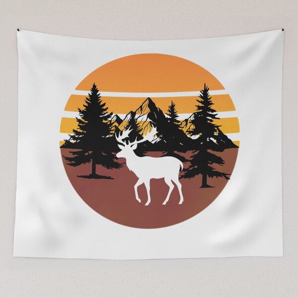 Item preview, Retro Forest Deer Sunset Vintage Nature Design designed and sold by Appu6667.