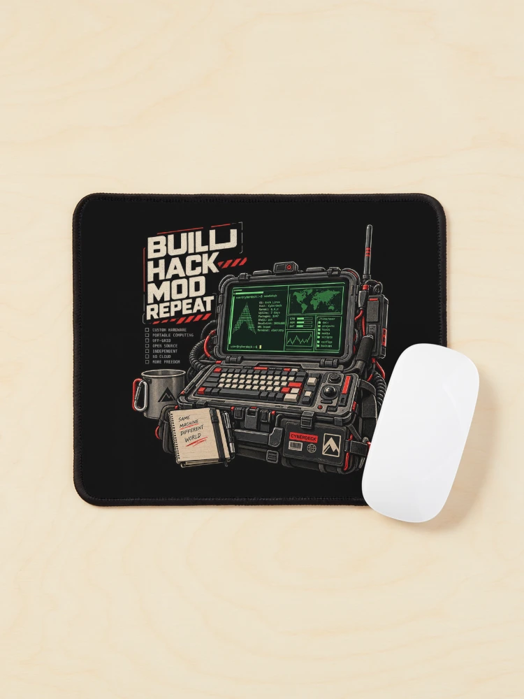 Thumbnail 1 of 5, Mouse Pad, DIY Cyberdeck Computer – Build Hack Mod Repeat | Raspberry Pi & Linux Field Terminal designed and sold by amndro.