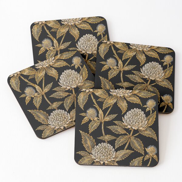 Item preview, Gold on black Shady Lady White Waratah designed and sold by andreisky.