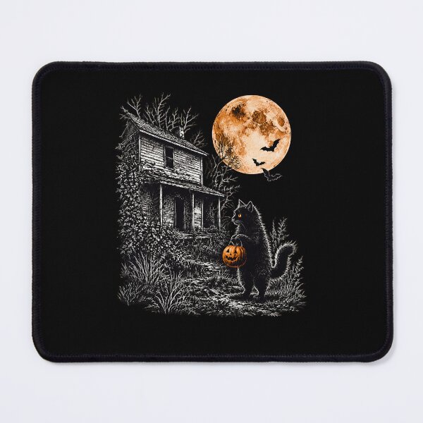 Item preview, Black Cat Halloween Haunted House Moon Bats designed and sold by OlyvieArt.