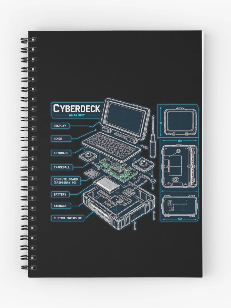 Thumbnail 1 of 3, Journal, Cyberdeck Anatomy Blueprint – DIY Raspberry Pi Portable Computer Exploded View designed and sold by amndro.
