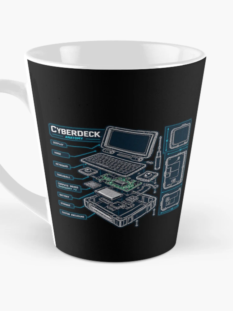 Thumbnail 3 of 4, Coffee Mug, Cyberdeck Anatomy Blueprint – DIY Raspberry Pi Portable Computer Exploded View designed and sold by amndro.