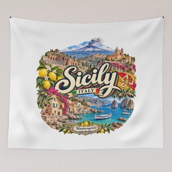 Item preview, Sicily, Italy – Mount Etna Volcano: Antique & Mediterranean Vintage Design designed and sold by Wandervogel123.