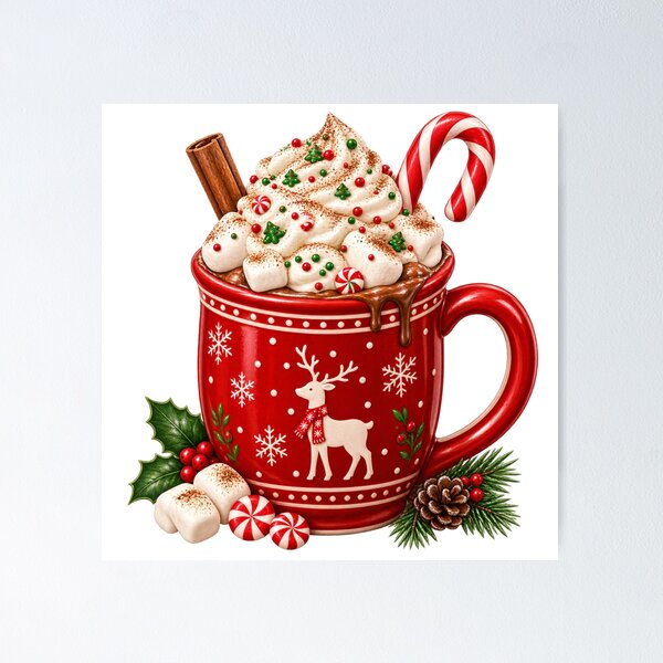 Item preview, Christmas Hot Chocolate Mug Clipart with Whipped Cream and Candy Cane designed and sold by Pixanova.