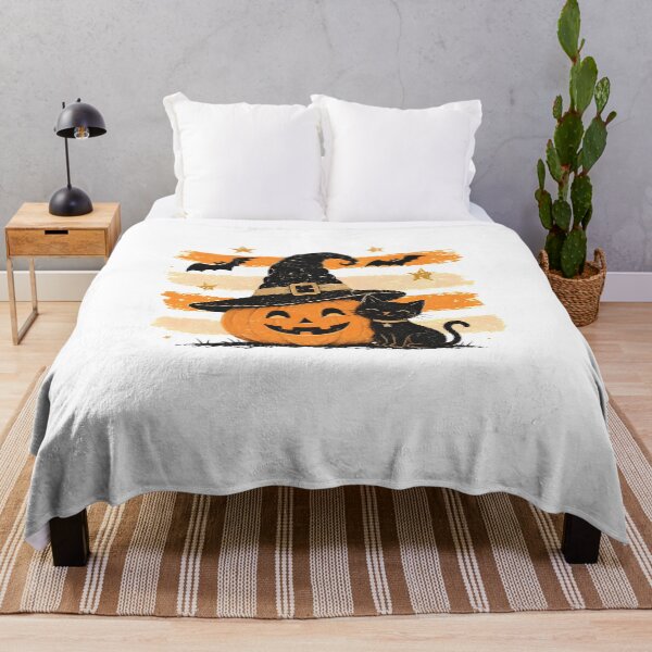 Item preview, Cute Halloween Pumpkin Witch Cat Bat Stars Design designed and sold by OlyvieArt.